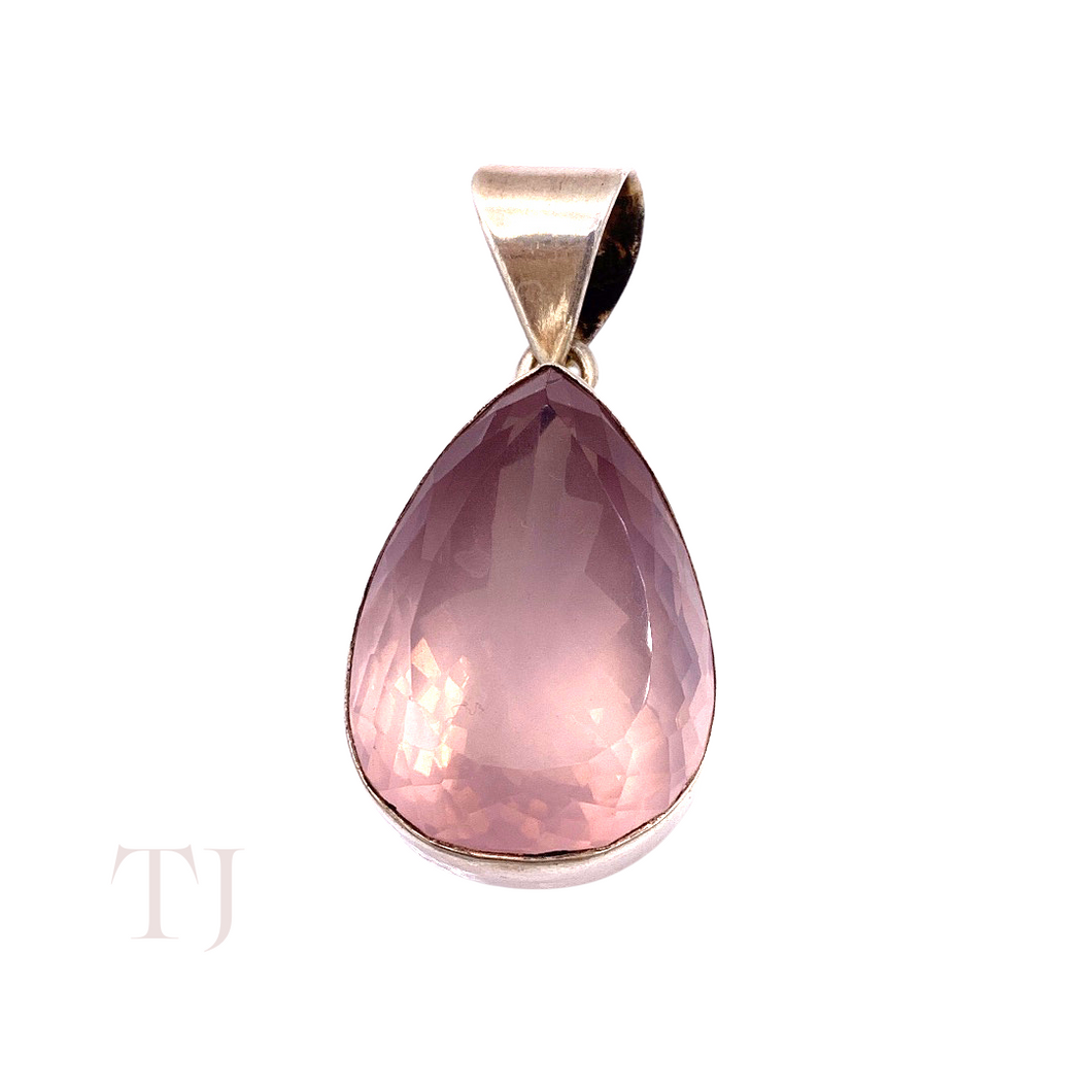 Rose Quartz Tear Drop Pendant in Sterling Silver