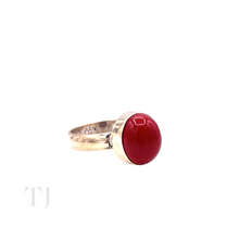 Load image into Gallery viewer, Coral Single Oval Cabochon Ring in Sterling Silver
