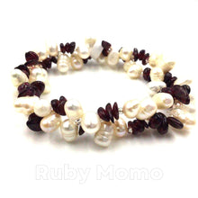 Load image into Gallery viewer, Freshwater Pearl with Garnet Bracelet Stretchy
