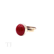 Load image into Gallery viewer, Coral Single Oval Cabochon Ring in Sterling Silver
