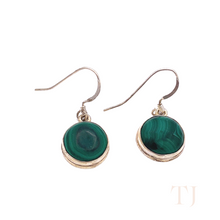 Load image into Gallery viewer, Malachite Round Earrings in Sterling Silver
