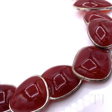 Load image into Gallery viewer, Carnelian cabochon stones in sterling silver necklace closer view
