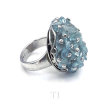 Load image into Gallery viewer, Side view of Aquamarine grape style ring in sterling silver setting
