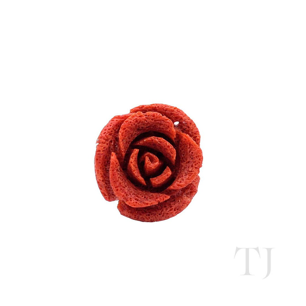 Red Coral Rose Sponge Ring in Sterling Silver