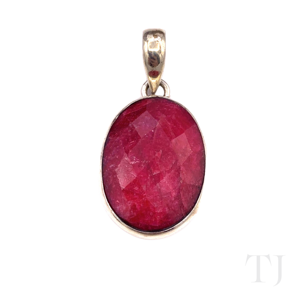 Indian Ruby Oval Cut Pendant in Sterling Silver