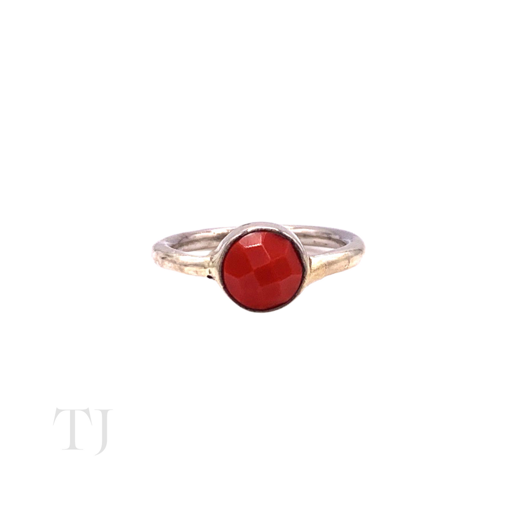 Coral Round Faceted Ring in Sterling Silver