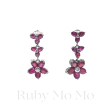 Load image into Gallery viewer, Ruby Floral Hanging Earrings in Sterling Silver
