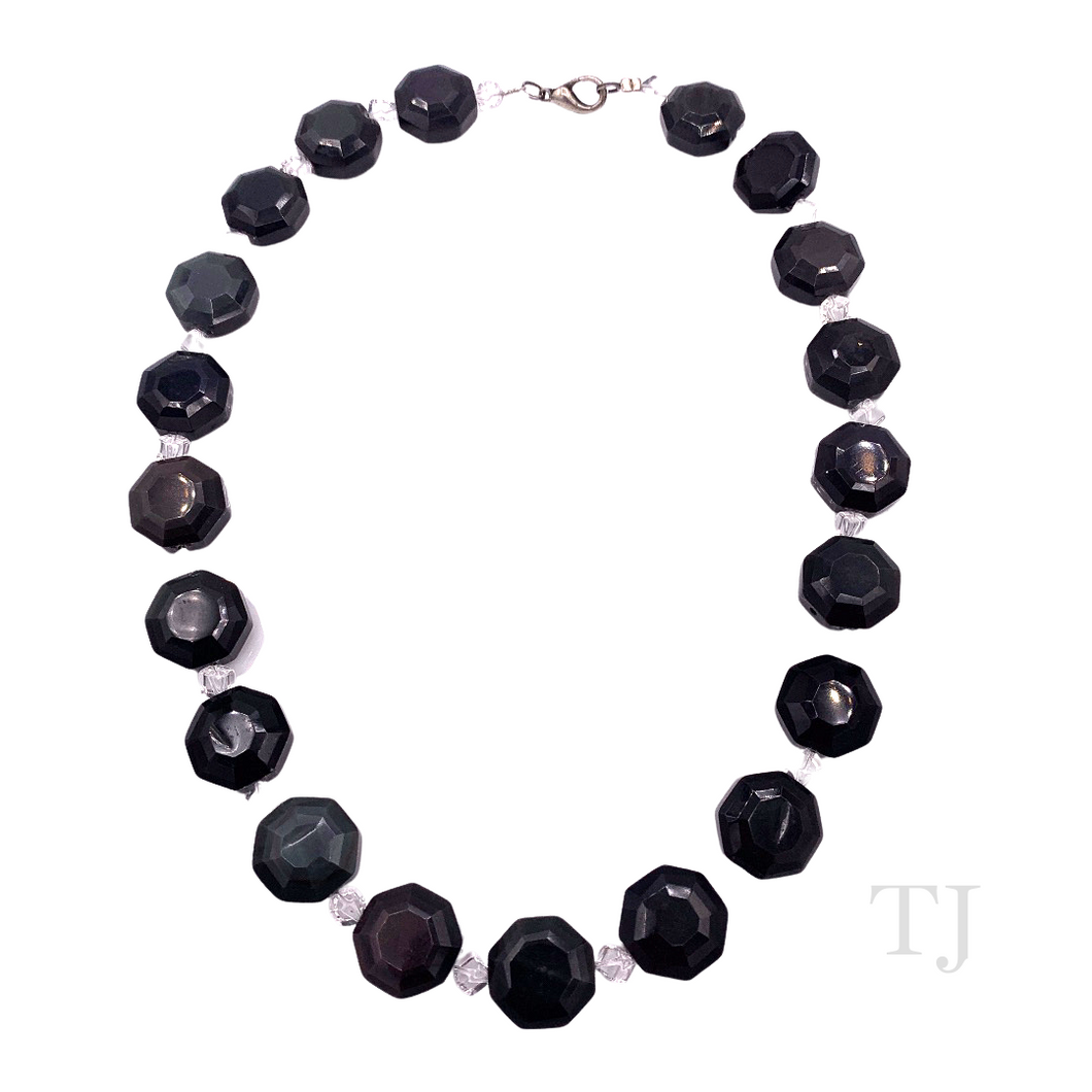 Black Onyx Faceted Necklace with Rhombus Quartz