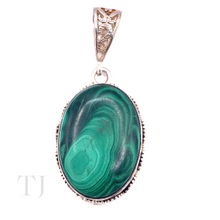 Cargar imagen en el visor de la galería, Malachite Oval Pendant in Kanote Designed Sterling Silver
