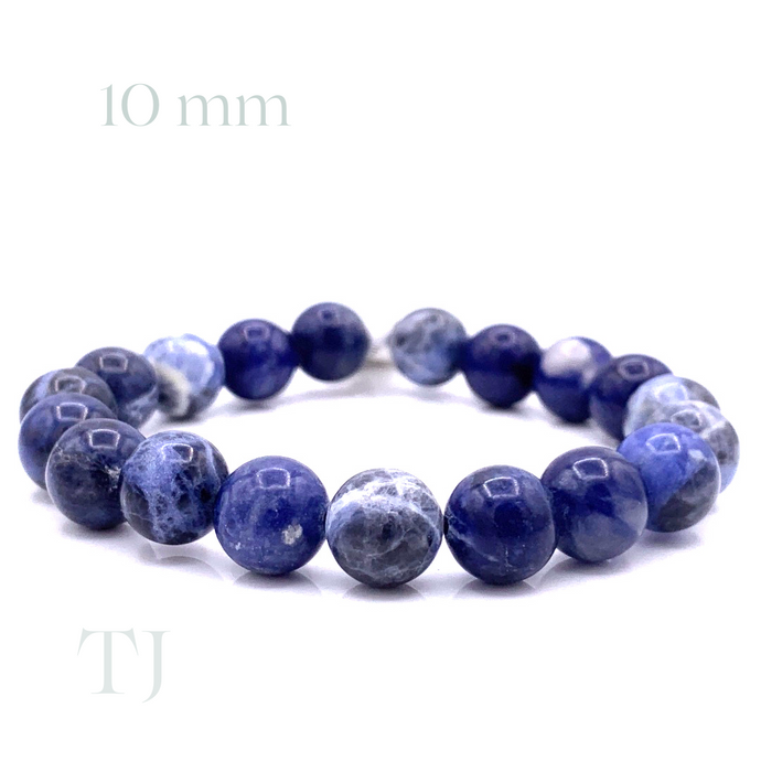 Sodalite bead bracelet with elastic string, 10 mm bead size