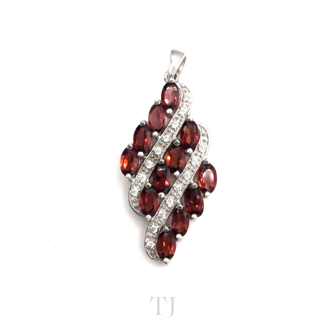 Garnet with Diamonique Triple Line Pendant in Sterling Silver