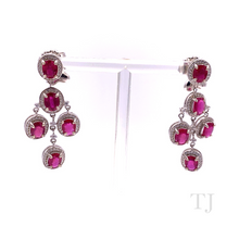 Cargar imagen en el visor de la galería, Ruby Oval Hanging Earrings in Sterling Silver
