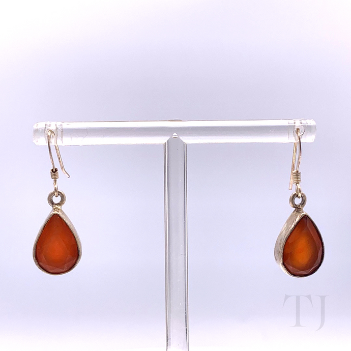 Carnelian faceted cut earrings in sterling silver