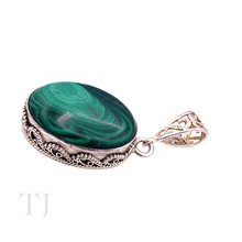 Load image into Gallery viewer, Malachite Oval Pendant in Kanote Designed Sterling Silver
