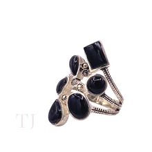 Load image into Gallery viewer, Black Onyx Cabochon Stones in Sterling Silver Ring
