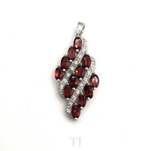 Загрузить изображение в средство просмотра галереи, Garnet with Diamonique Triple Line Pendant in Sterling Silver
