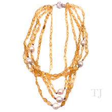 Cargar imagen en el visor de la galería, Citrine faceted stones with pearls necklace with sterling silver clasp
