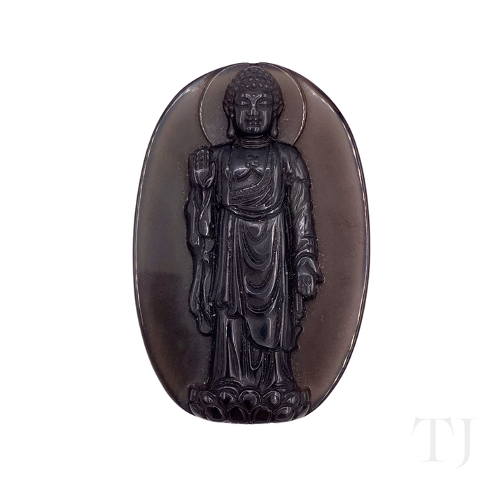 Standing Buddha pendant made of Obsidian stone