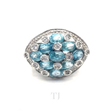 Load image into Gallery viewer, Aquamarine stones in sterling silver setting ring with diamonique
