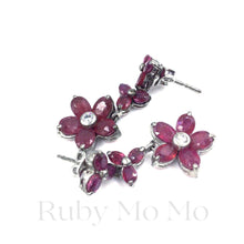 Cargar imagen en el visor de la galería, Ruby Floral Hanging Earrings in Sterling Silver
