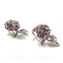 Load image into Gallery viewer, Ruby &amp; Sapphire Rose Earrings in Sterling Silver
