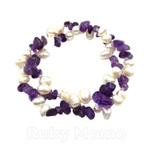 Cargar imagen en el visor de la galería, Freshwater Pearl with Amethyst Bracelet
