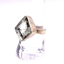 Load image into Gallery viewer, Green Amethyst Princess Cut Ring in Sterling Silver
