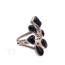 Load image into Gallery viewer, Black Onyx Cabochon Stones in Sterling Silver Ring
