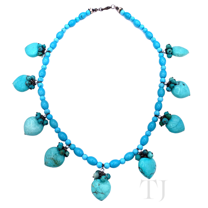 Blue Turquoise Bead & Heart Necklace with lobster clasp