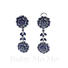 Load image into Gallery viewer, Sapphire Round Flowers Hanging Earrings in Sterling Silver
