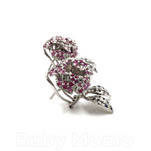 Load image into Gallery viewer, Ruby &amp; Sapphire Rose Earrings in Sterling Silver
