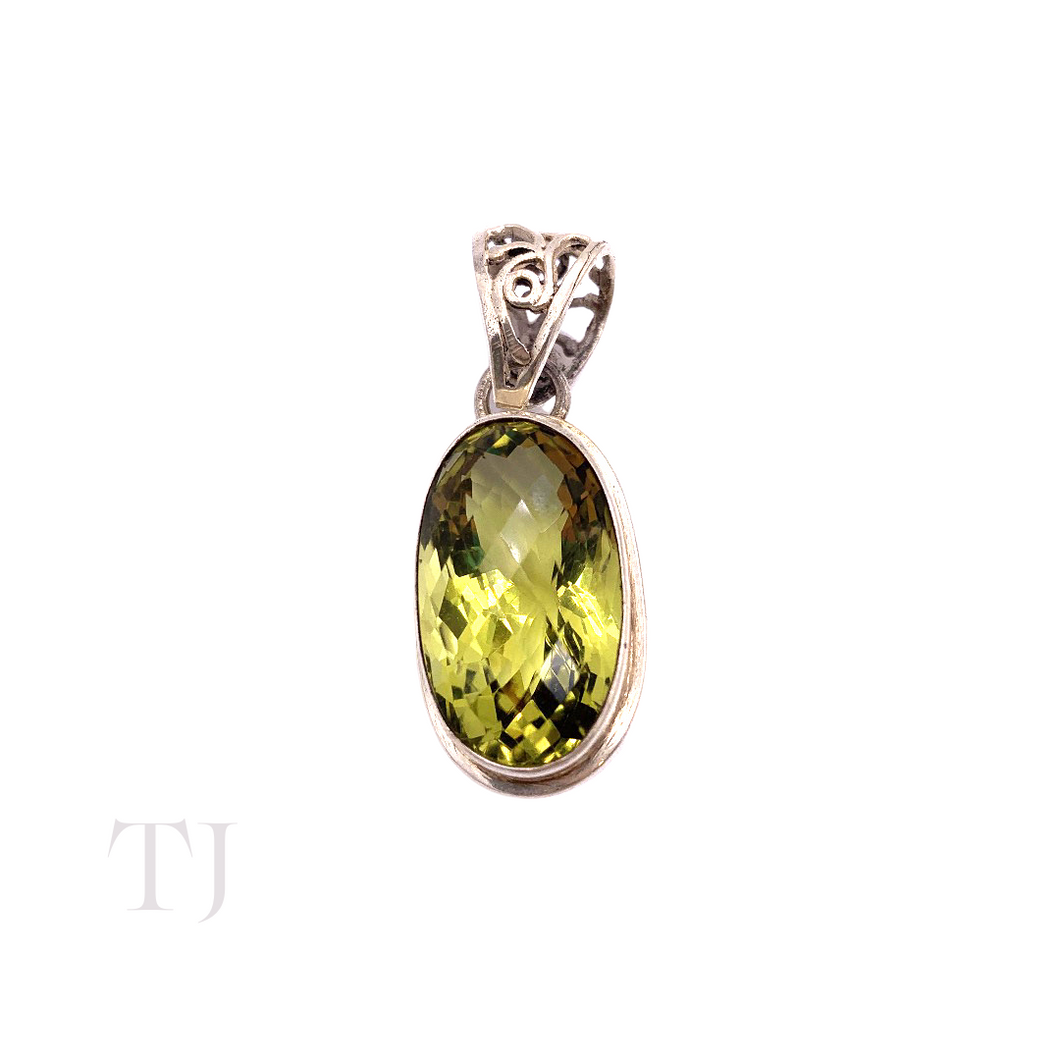 Green Topaz Oval Cut Pendant in Sterling Silver