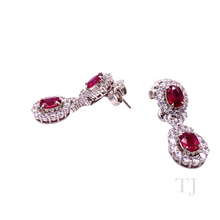 Cargar imagen en el visor de la galería, Ruby Double Oval Hanging Earrings in Sterling Silver
