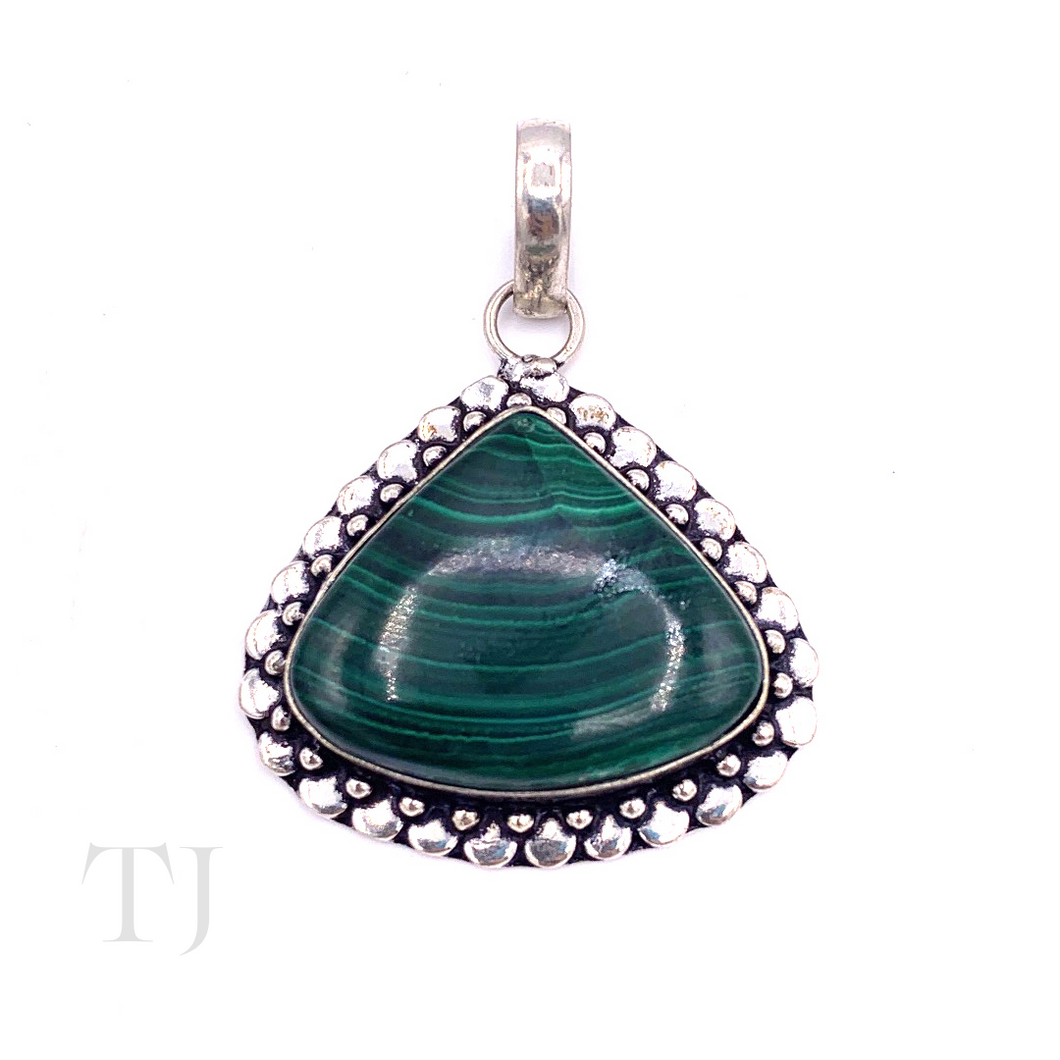 Malachite Triangular Shape Pendant in Sterling Silver