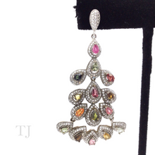 Cargar imagen en el visor de la galería, Multi-colored Tourmaline Hanging Earrings in Sterling Silver
