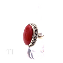 Load image into Gallery viewer, Coral Oval Cabochon Ring in Stelring Silver
