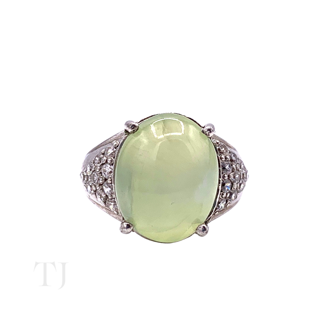 Prehnite Cabochon Ring in Sterling Silver