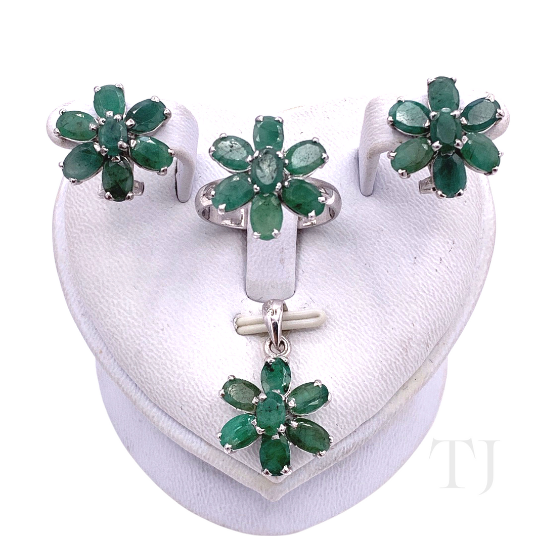 Emerald Flower Jewelry Set