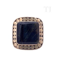 将图片加载到图库查看器，Blue Tiger&#39;s Eye Square Cabochon in sterling silver setting ring
