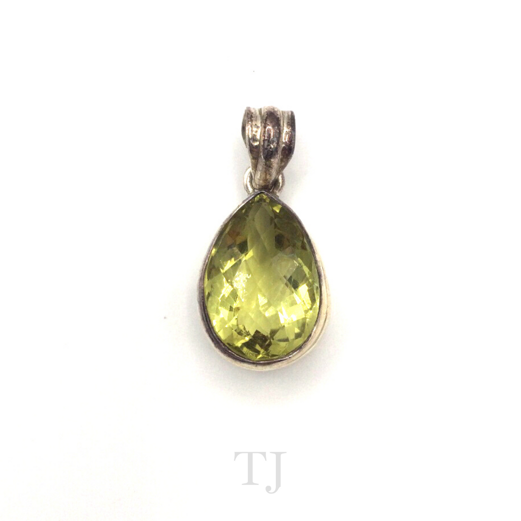 Green Topaz Tear Drop Pendant in Sterling Silver