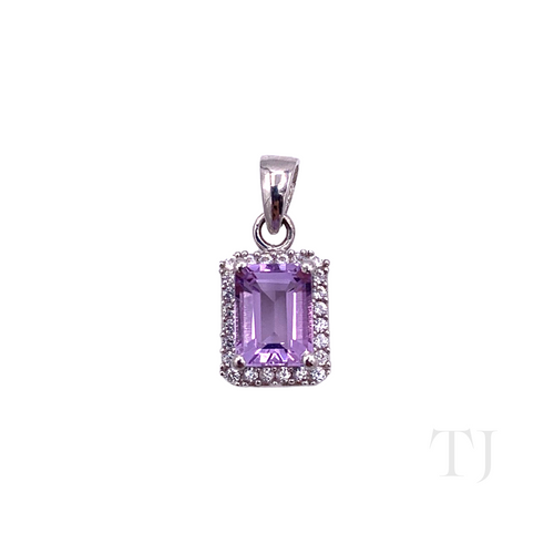Amethyst Square Cut with diamonique Pendant in sterling silver