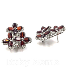 Load image into Gallery viewer, Garnet Triple Flowers Earring in Sterling Silver
