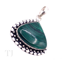 Load image into Gallery viewer, Malachite Triangular Shape Pendant in Sterling Silver
