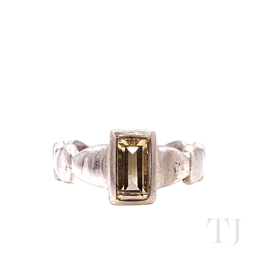 Citrine Rectangular Cut Ring in Sterling Silver