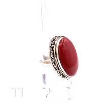 Load image into Gallery viewer, Coral Oval Cabochon Ring in Stelring Silver
