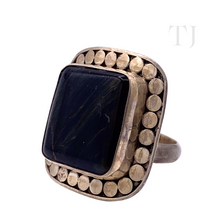 将图片加载到图库查看器，Blue Tiger&#39;s Eye Square Cabochon in sterling silver setting ring
