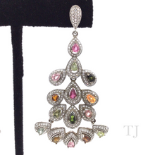 Загрузить изображение в средство просмотра галереи, Multi-colored Tourmaline Hanging Earrings in Sterling Silver
