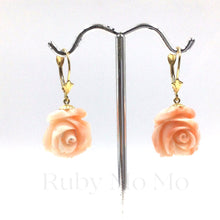 Load image into Gallery viewer, Italian Coral Flower Hanging Earring in 14k Gold
