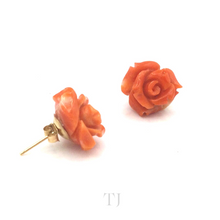 Load image into Gallery viewer, Italian Coral Rose Earrings in 14k Gold
