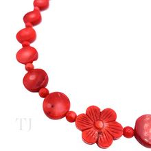 Load image into Gallery viewer, Red Coral Flat Round Shape Necklace in Sterling Silver
